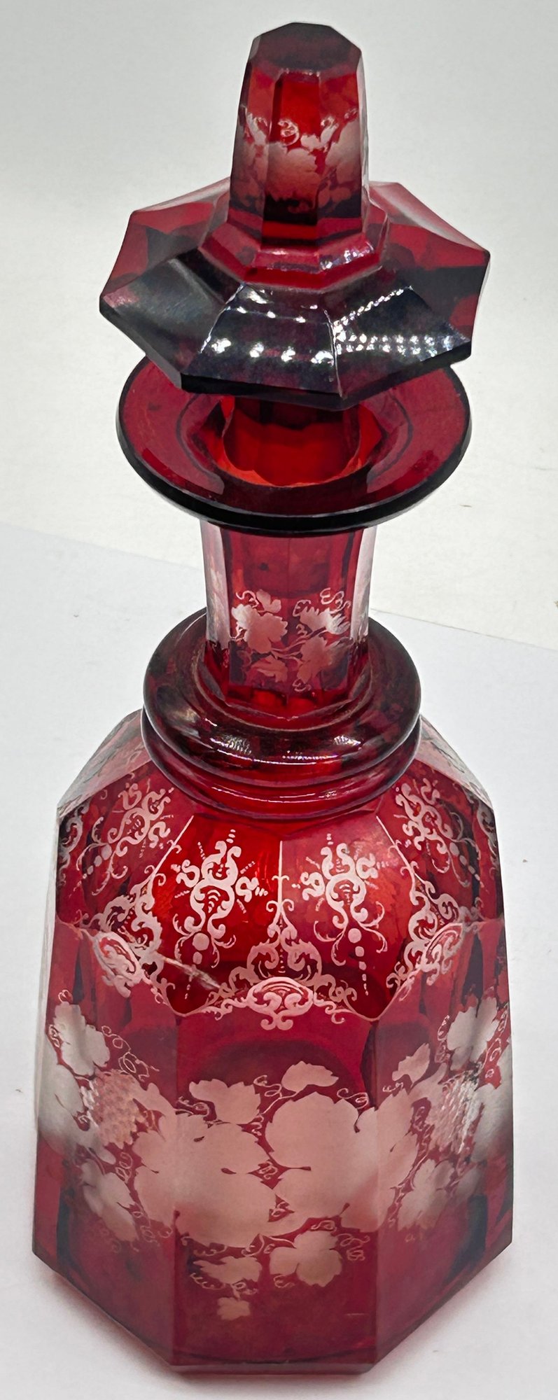 251210-4 Antique Faceted Decanter Ruby-Cut-To-Clear