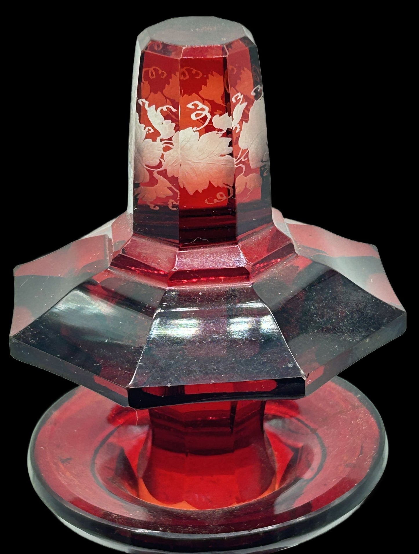 251210-4 Antique Faceted Decanter Ruby-Cut-To-Clear