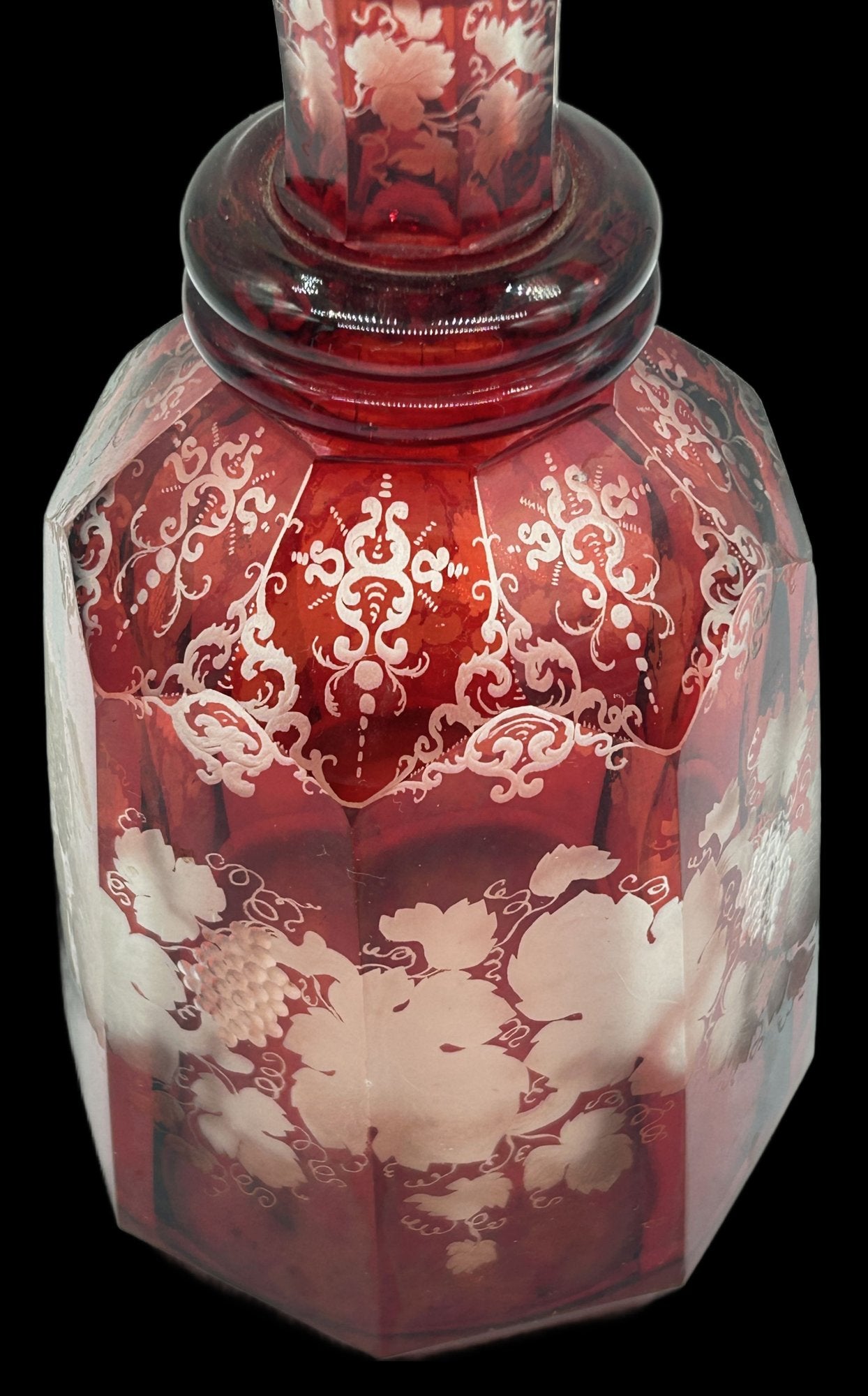 251210-4 Antique Faceted Decanter Ruby-Cut-To-Clear