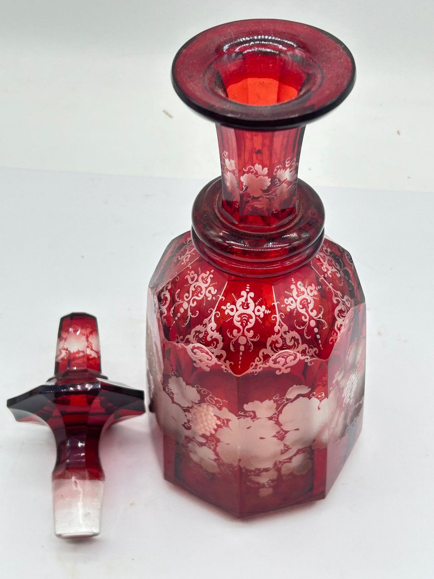 251210-4 Antique Faceted Decanter Ruby-Cut-To-Clear