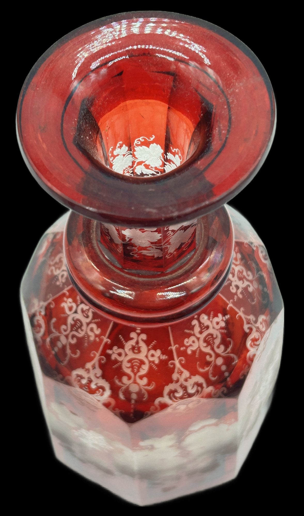 251210-4 Antique Faceted Decanter Ruby-Cut-To-Clear