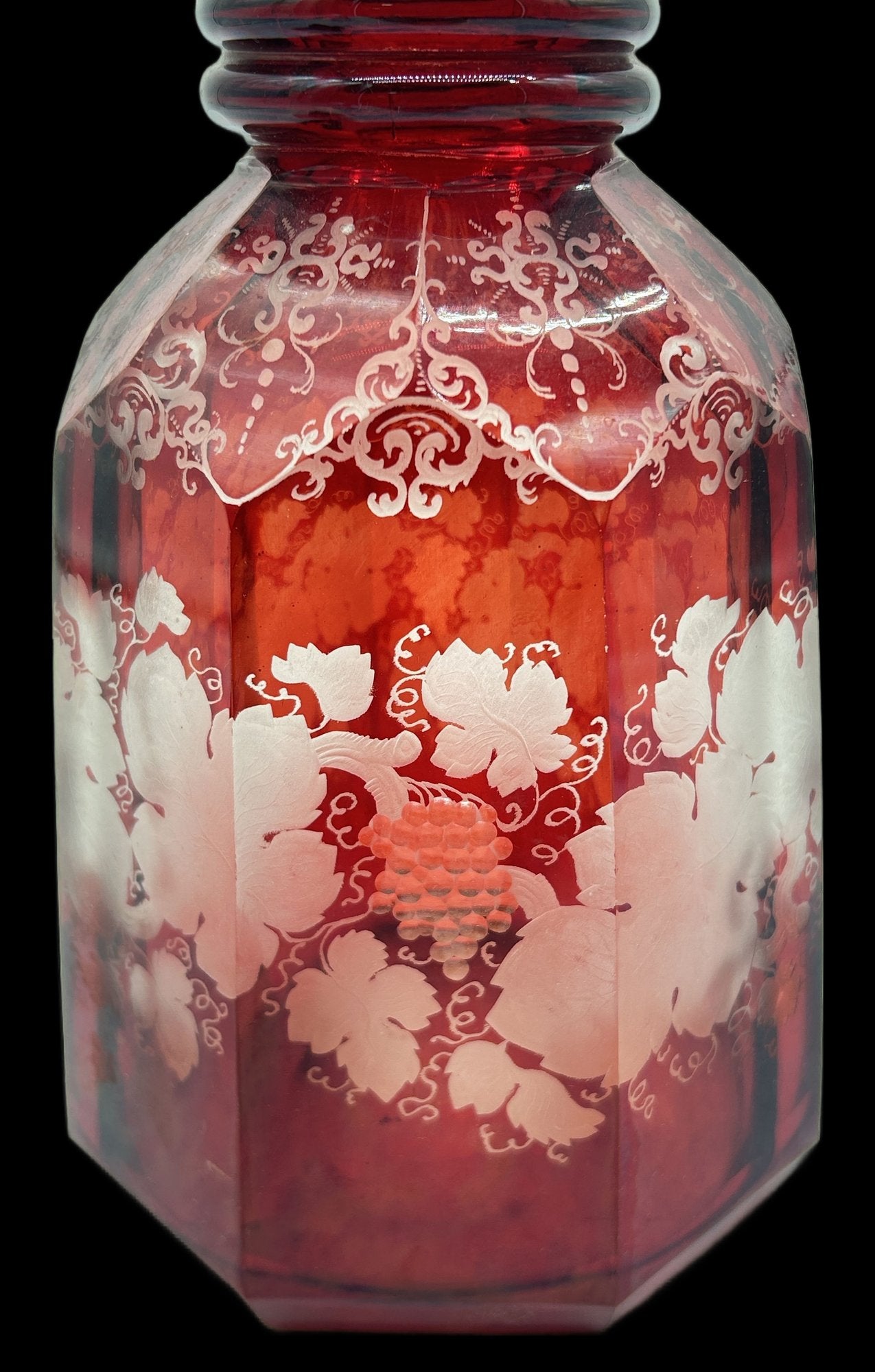 251210-4 Antique Faceted Decanter Ruby-Cut-To-Clear