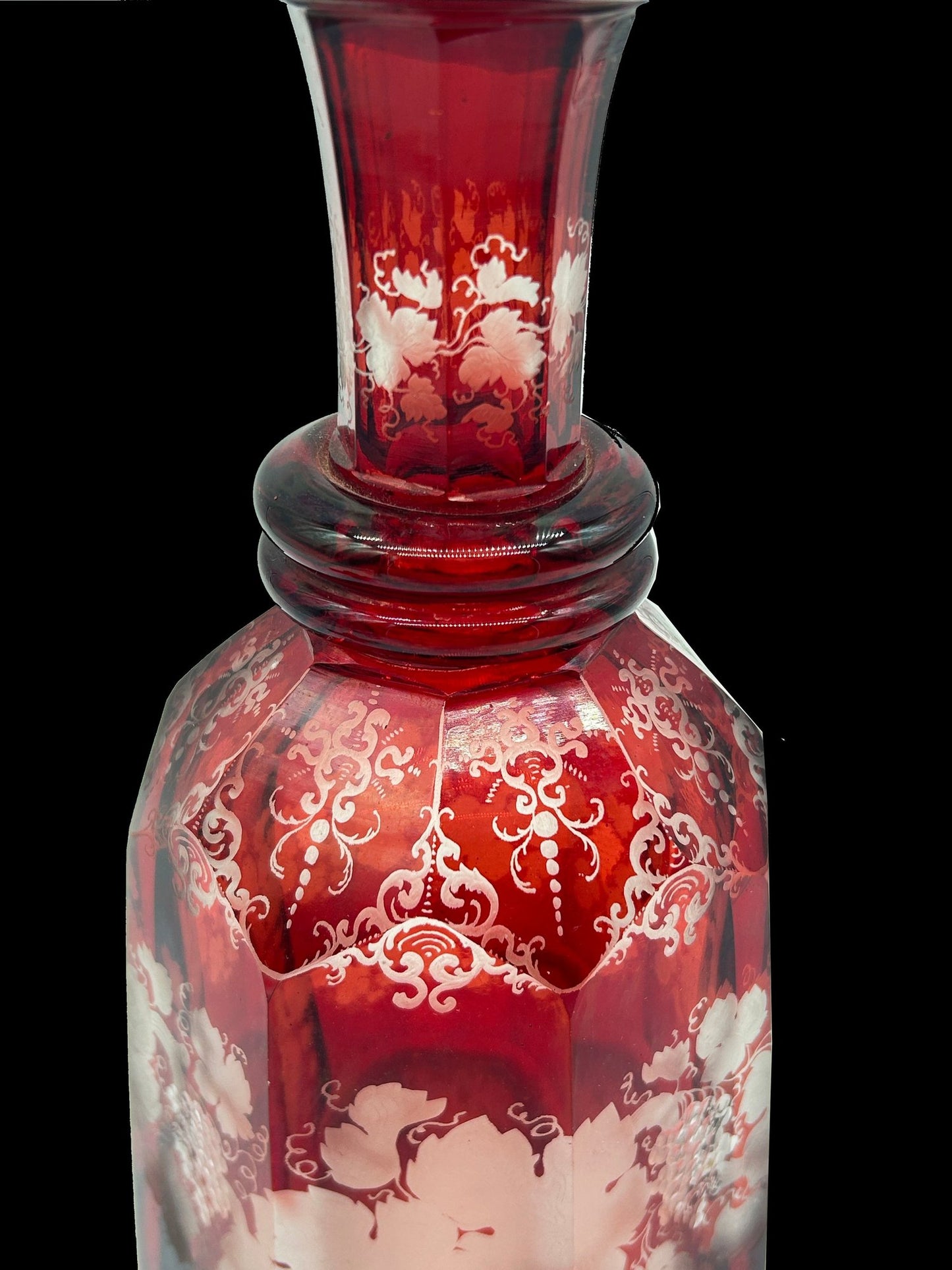 251210-4 Antique Faceted Decanter Ruby-Cut-To-Clear