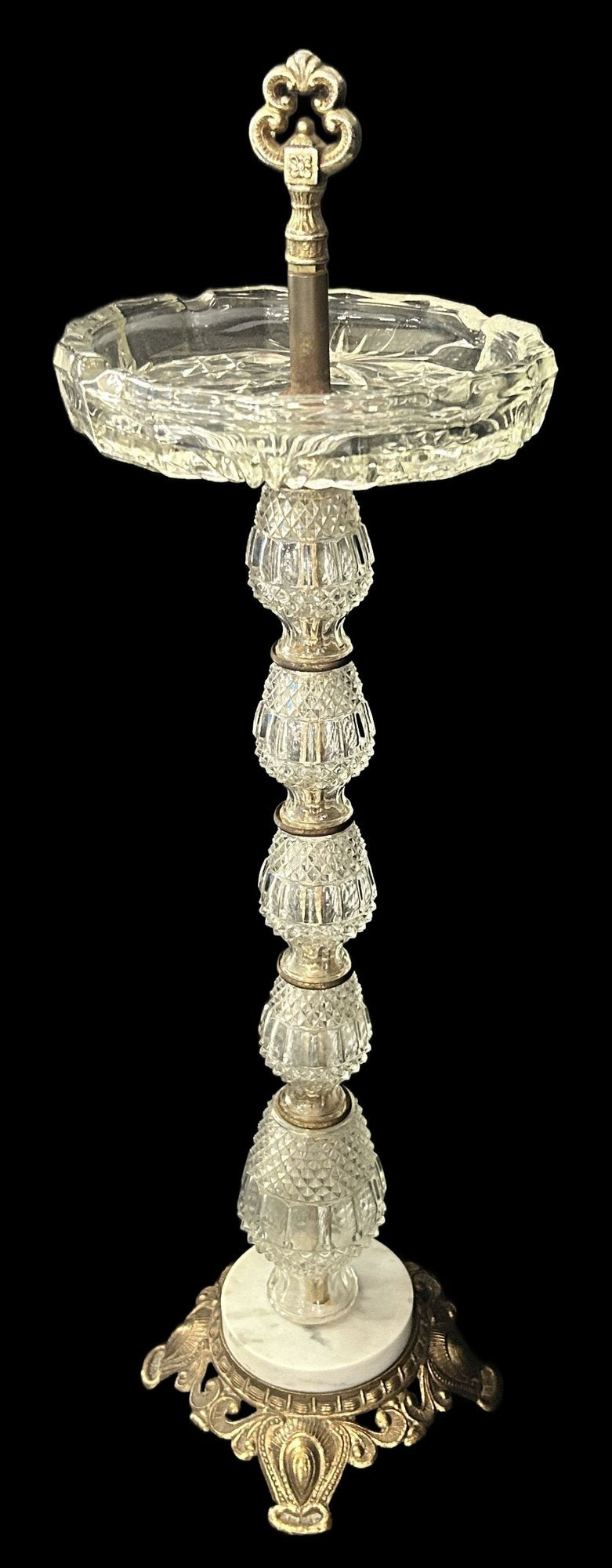 250611-7 Vintage Crystal & Brass Floor Ashtray