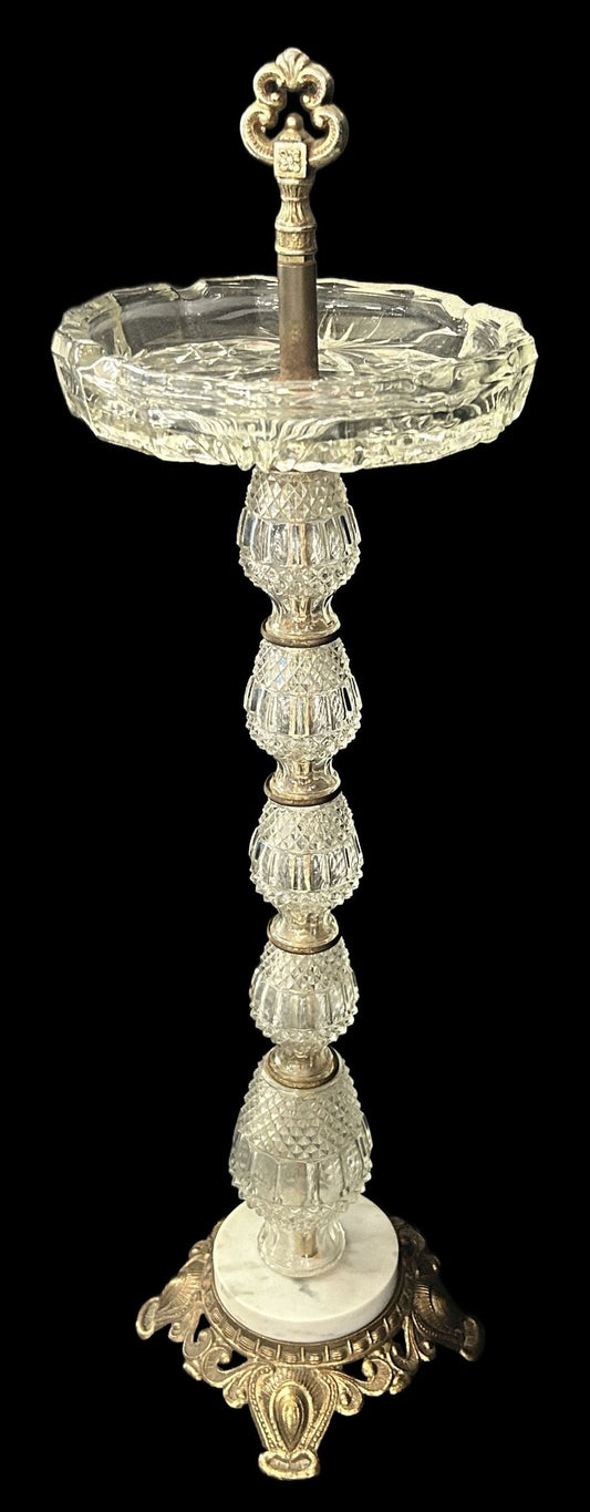 250611-7 Vintage Crystal & Brass Floor Ashtray