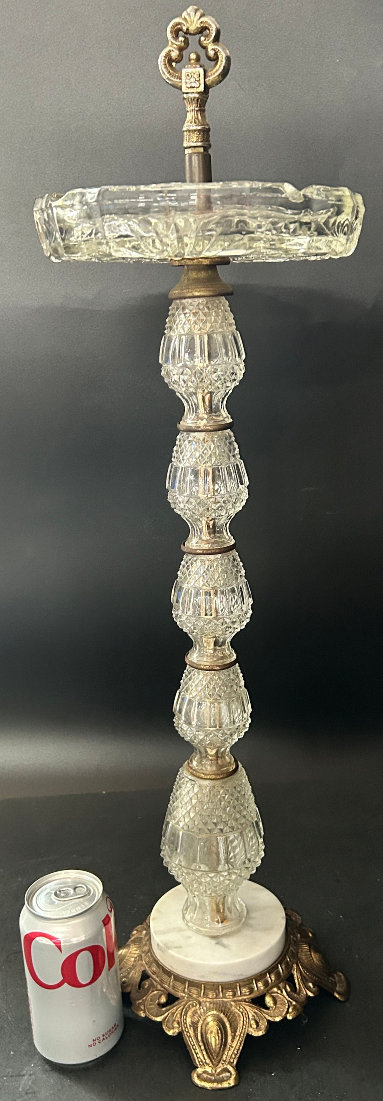 250611-7 Vintage Crystal & Brass Floor Ashtray