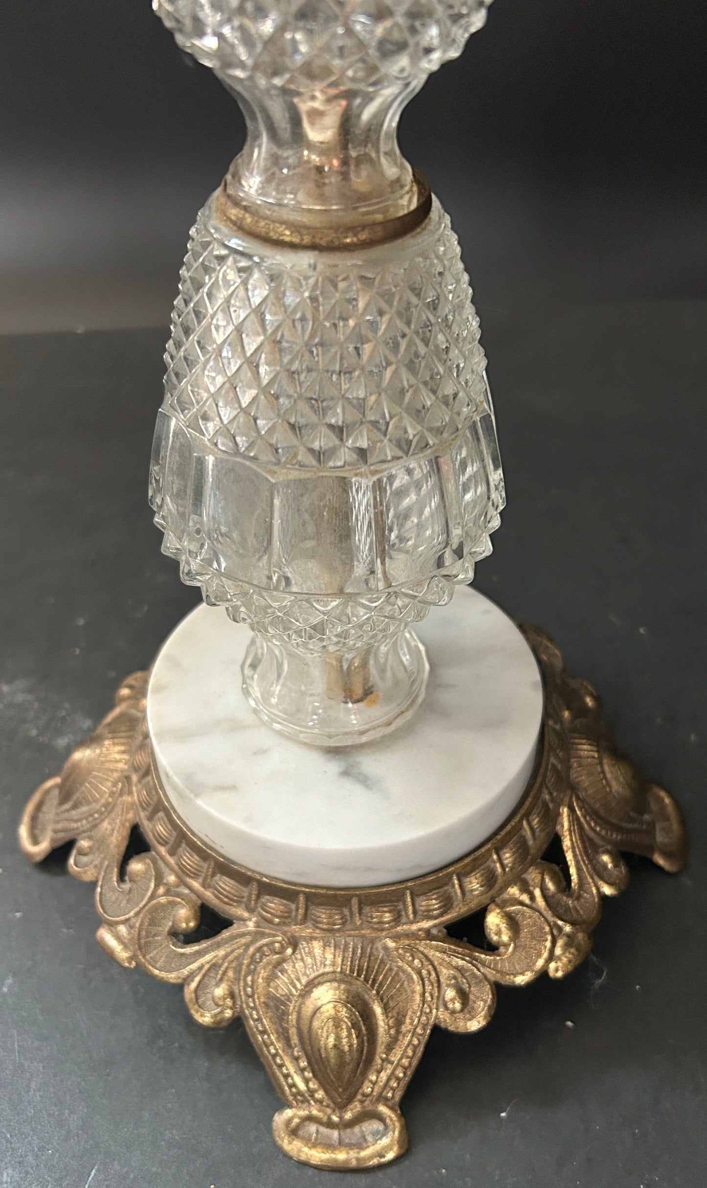 250611-7 Vintage Crystal & Brass Floor Ashtray
