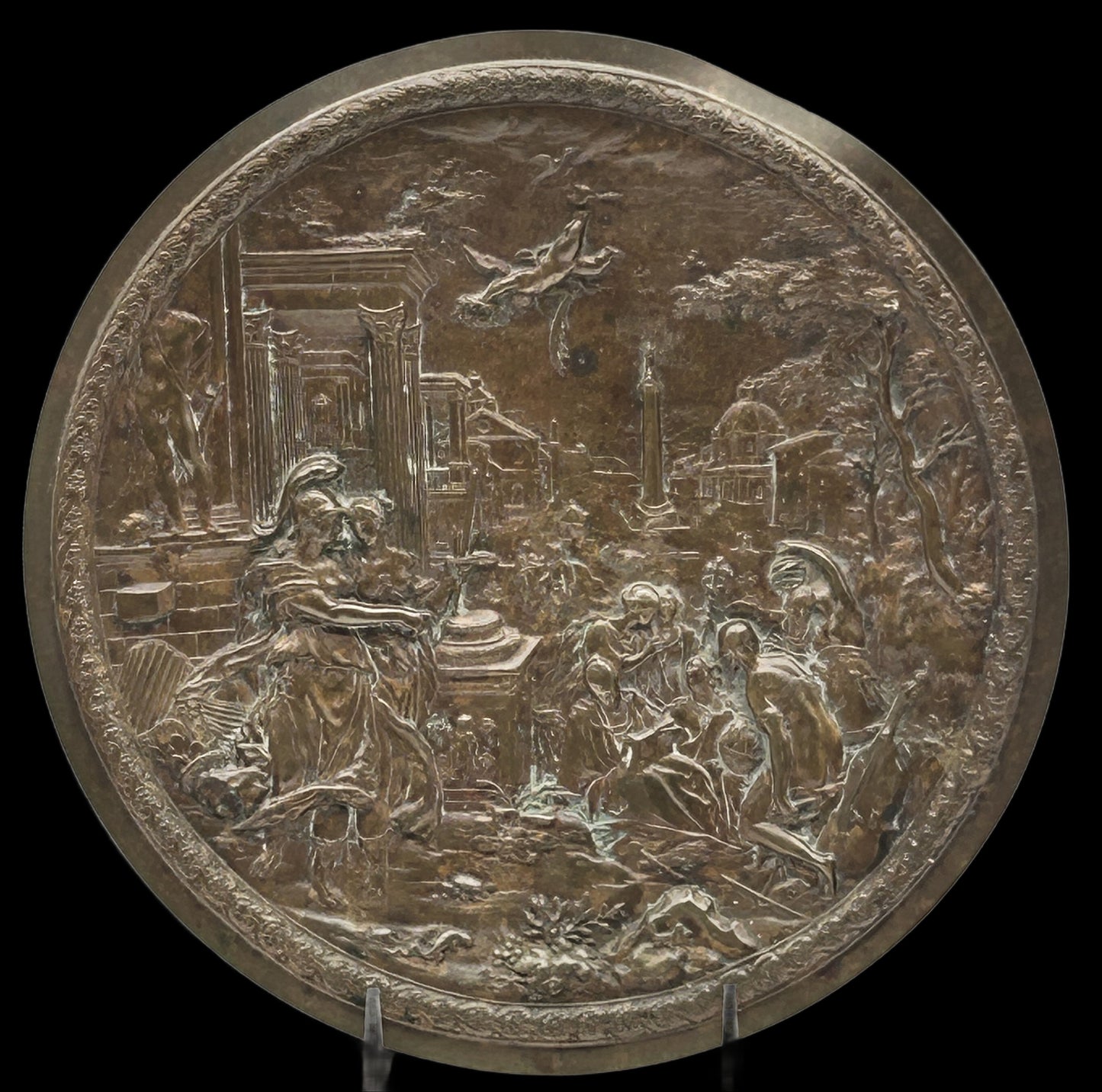 250611-10 Solid Bronze Plaque of Mythological Scene
