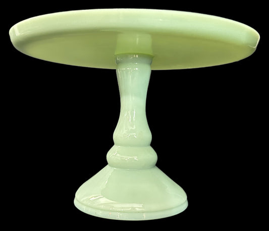 260708-10 Jadeite Glass Pedestal Cake Plate