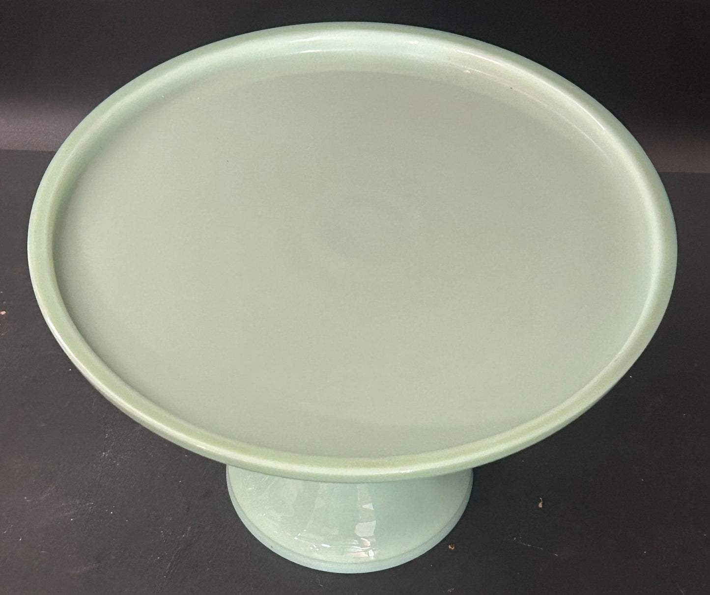 260708-10 Jadeite Glass Pedestal Cake Plate