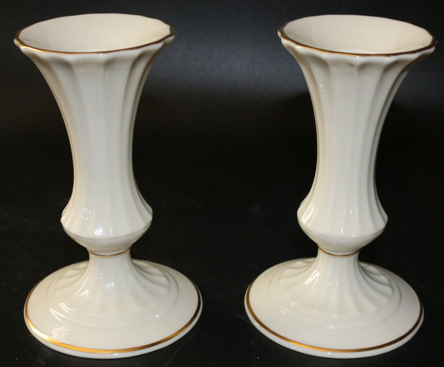 Pair Lenox Ivory Candlesticks With Gold Rims