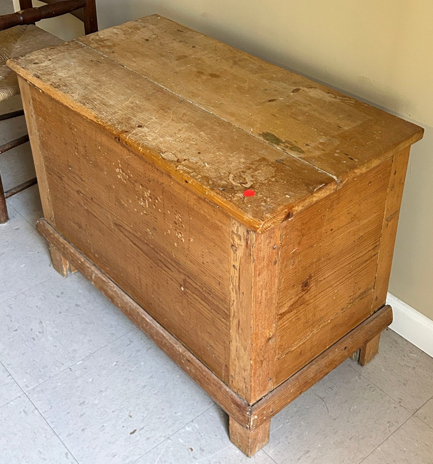 251210-10 Antique Primitive Blanket Chest On Square Leg