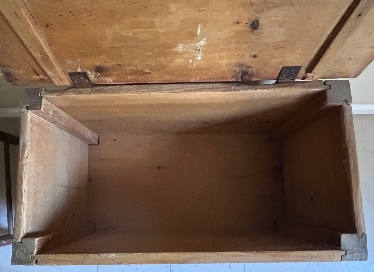 251210-10 Antique Primitive Blanket Chest On Square Leg