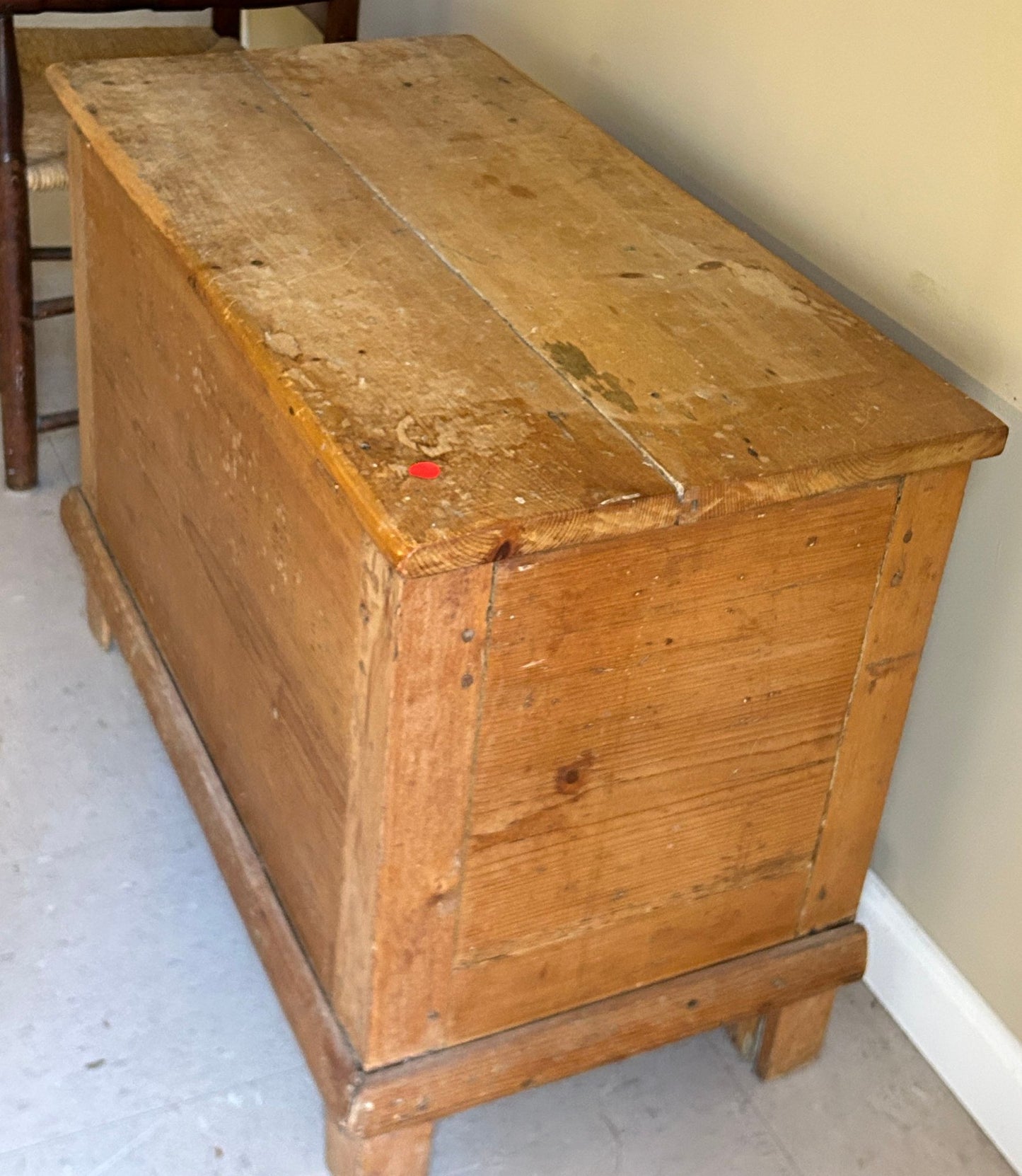 251210-10 Antique Primitive Blanket Chest On Square Leg
