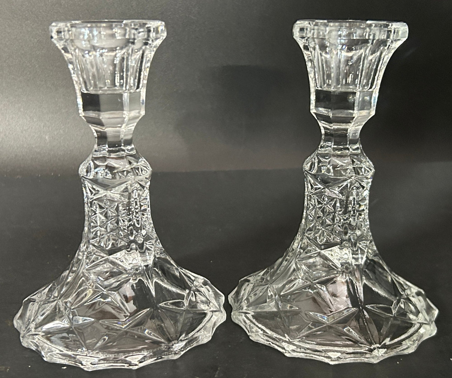 251210-12A Pair Lead Crystal Single Candlestick Holders
