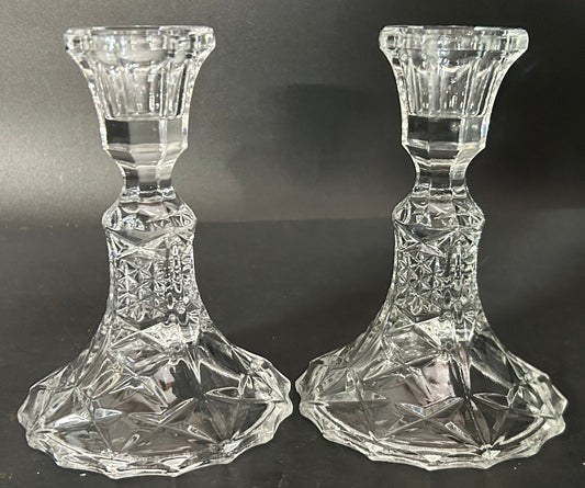 251210-12A Pair Lead Crystal Single Candlestick Holders