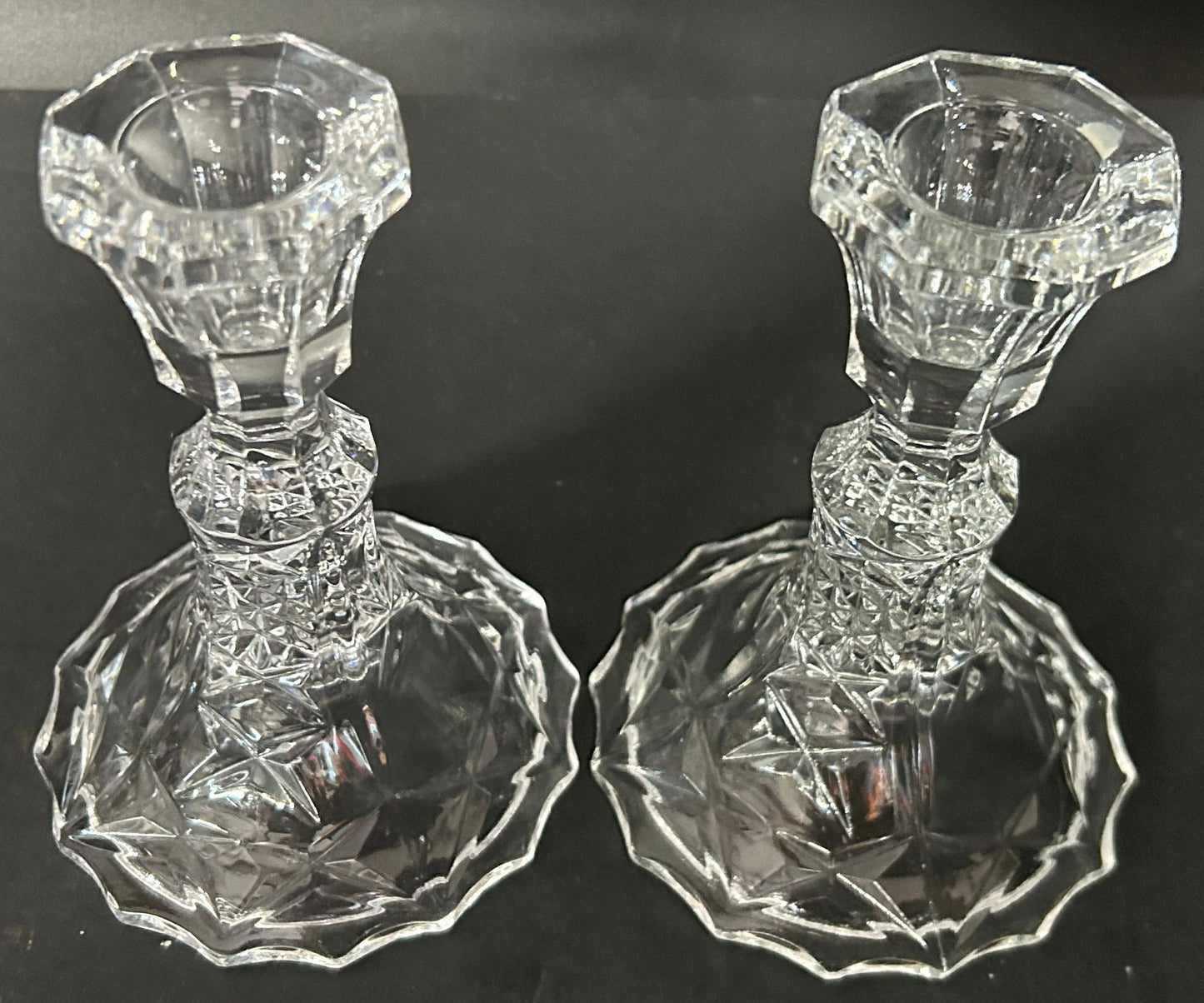 251210-12A Pair Lead Crystal Single Candlestick Holders