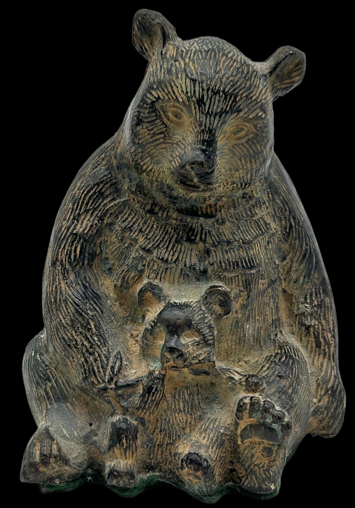 260708-12 Carved Brass Bear With Cub Figurine