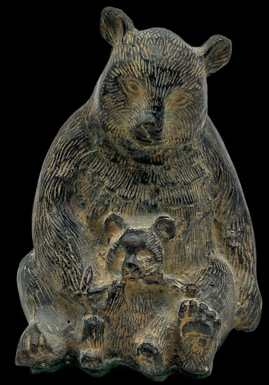 260708-12 Carved Brass Bear With Cub Figurine