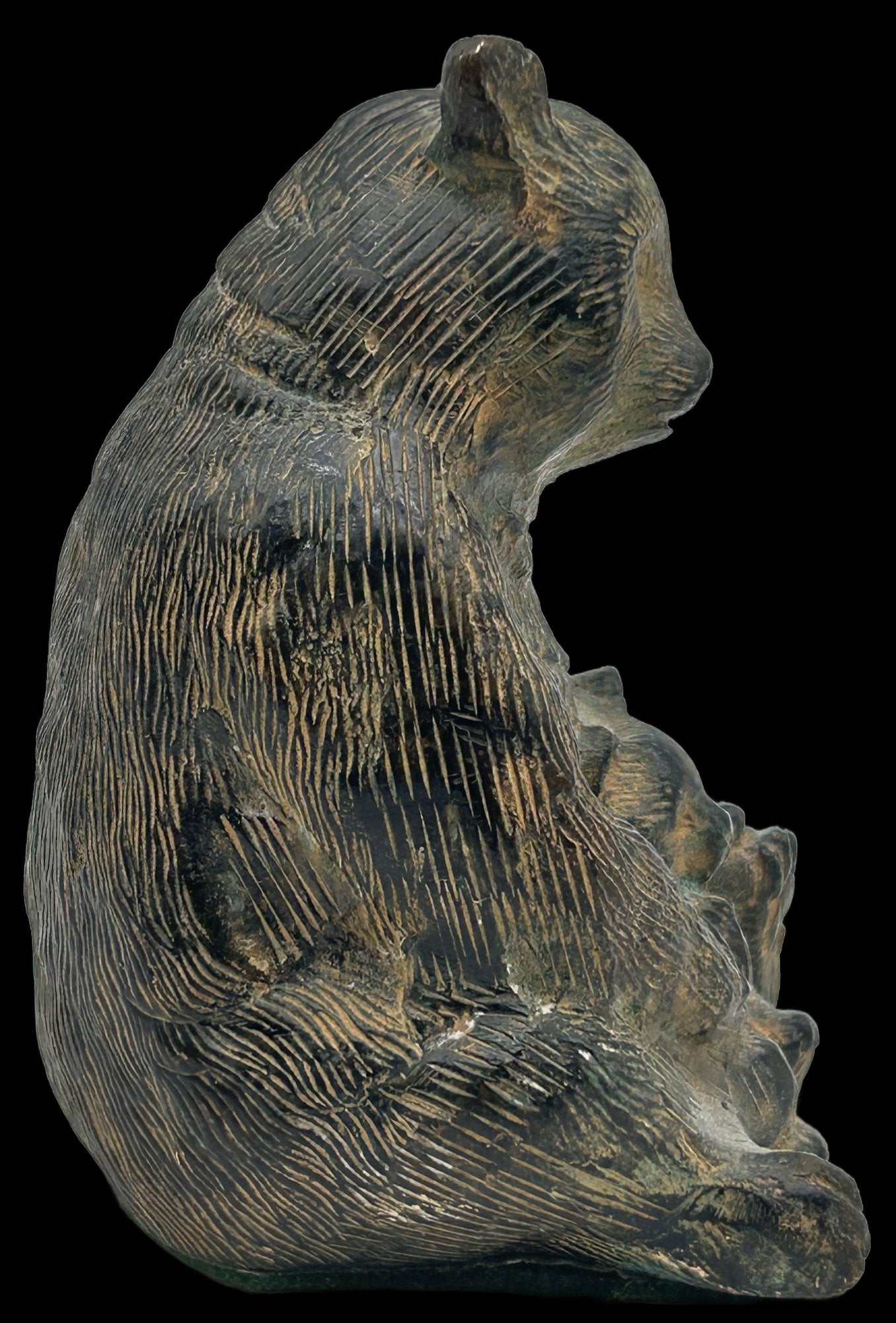260708-12 Carved Brass Bear With Cub Figurine
