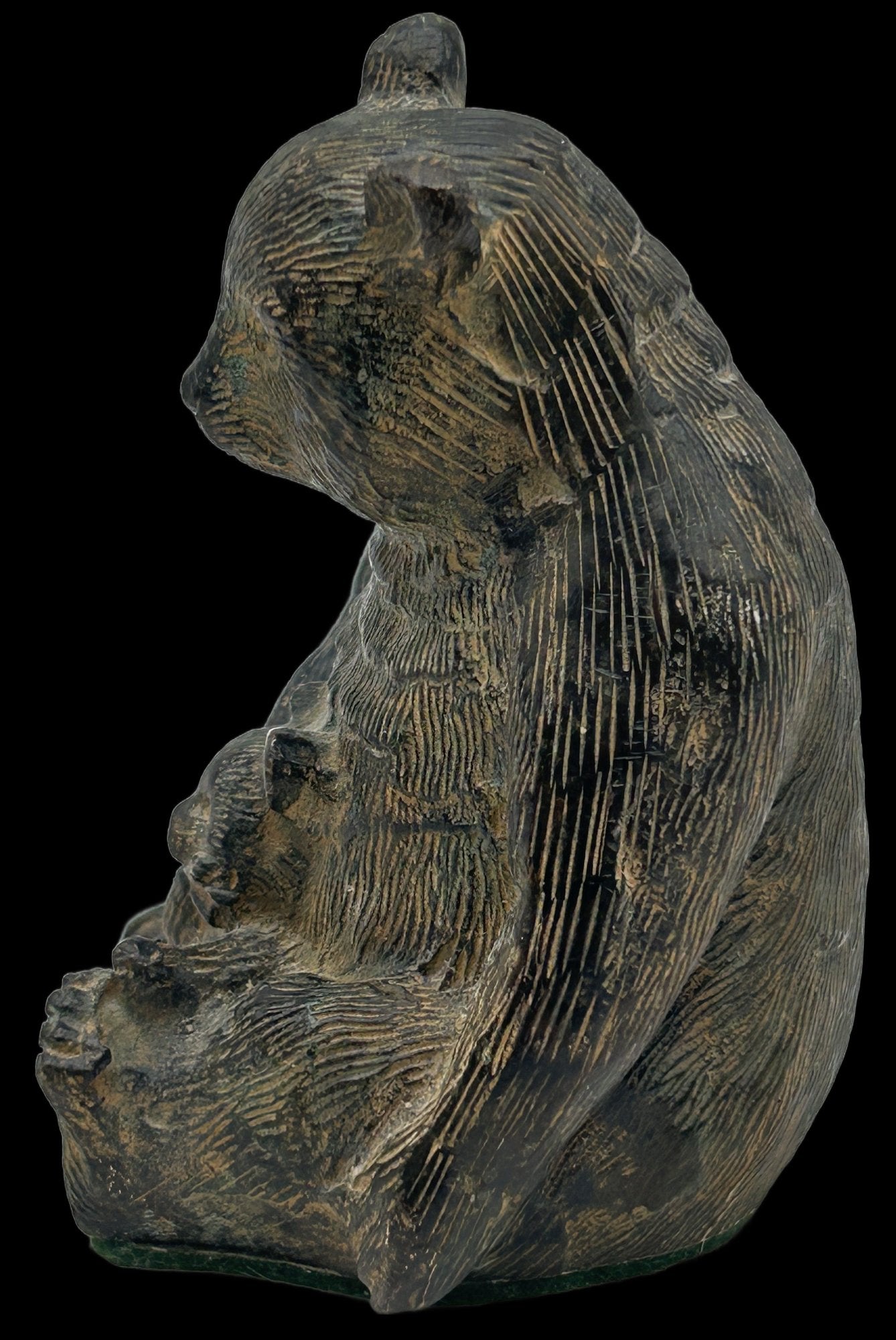 260708-12 Carved Brass Bear With Cub Figurine