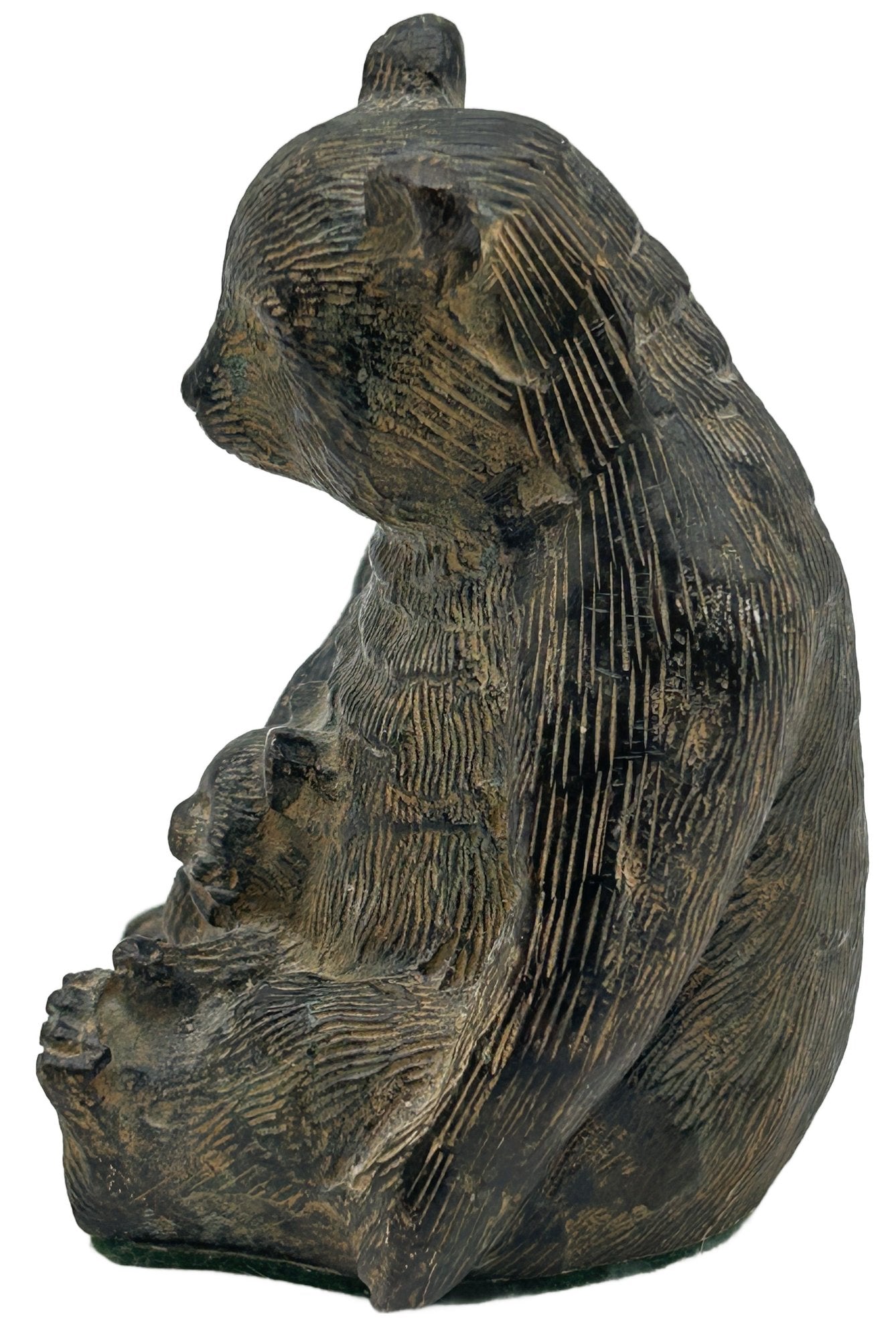 260708-12 Carved Brass Bear With Cub Figurine