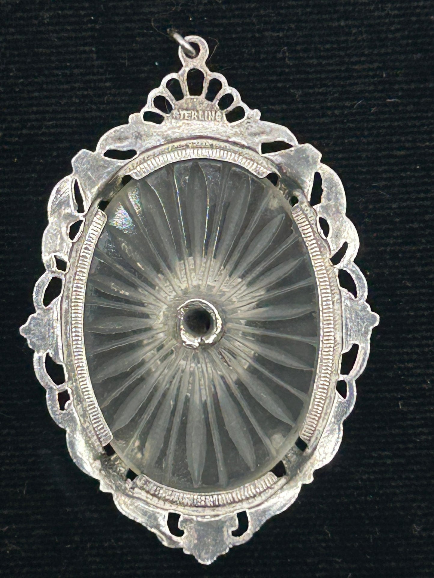 260708-15 Art Deco Sterling Camphor Glass US Army Pendant