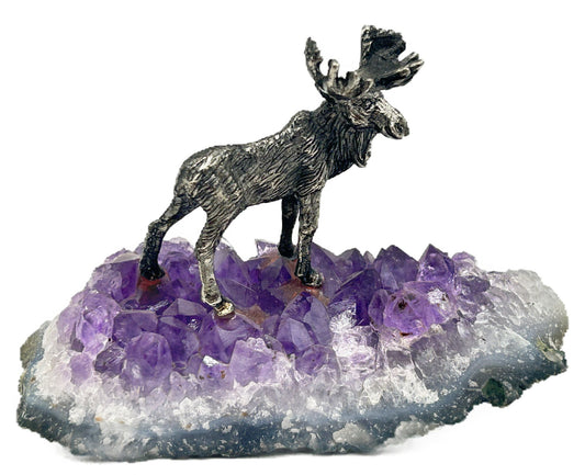 Pewter Moose on Amethyst Geode Plinth