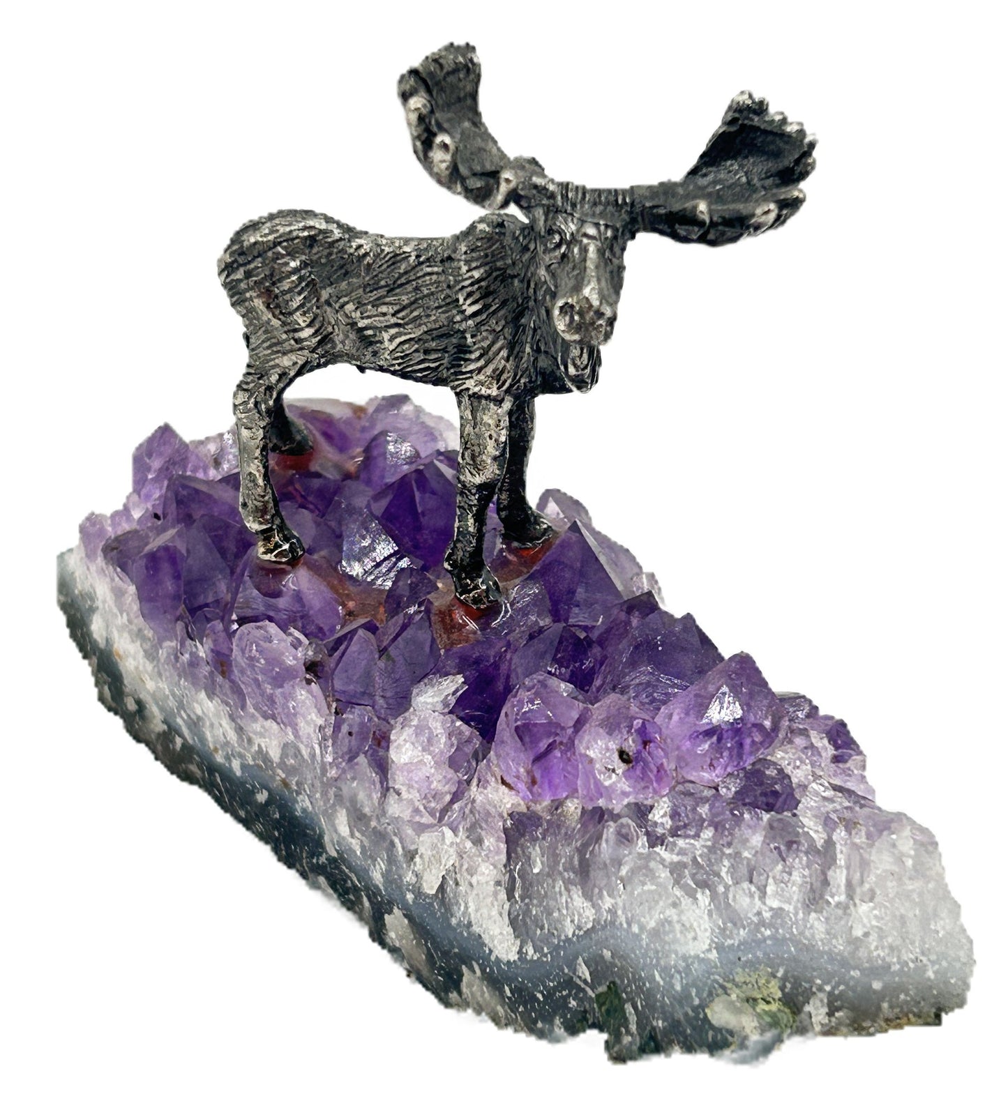 Pewter Moose on Amethyst Geode Plinth