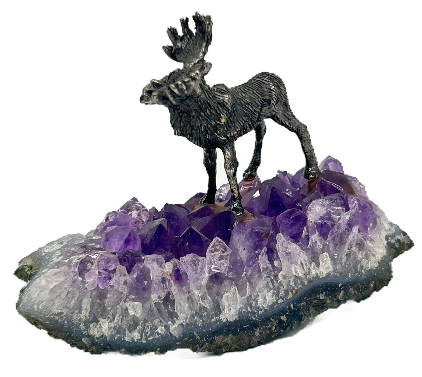 Pewter Moose on Amethyst Geode Plinth