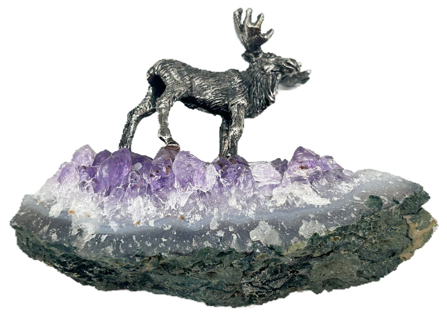 Pewter Moose on Amethyst Geode Plinth