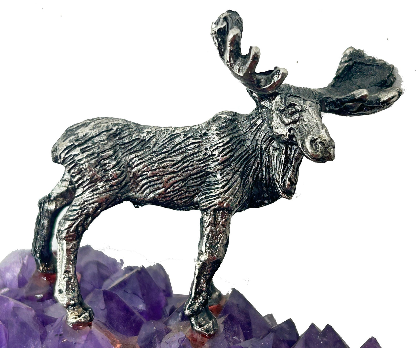 Pewter Moose on Amethyst Geode Plinth
