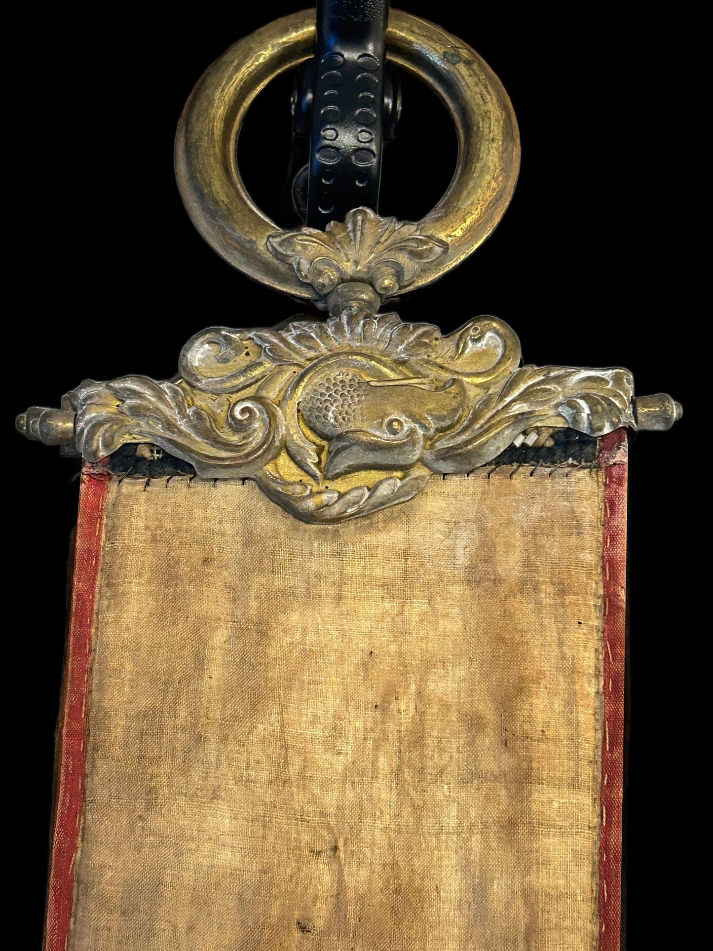 260408-10 Antique Bell pull - Needlepoint & Beaded With Brass Eagle Ends