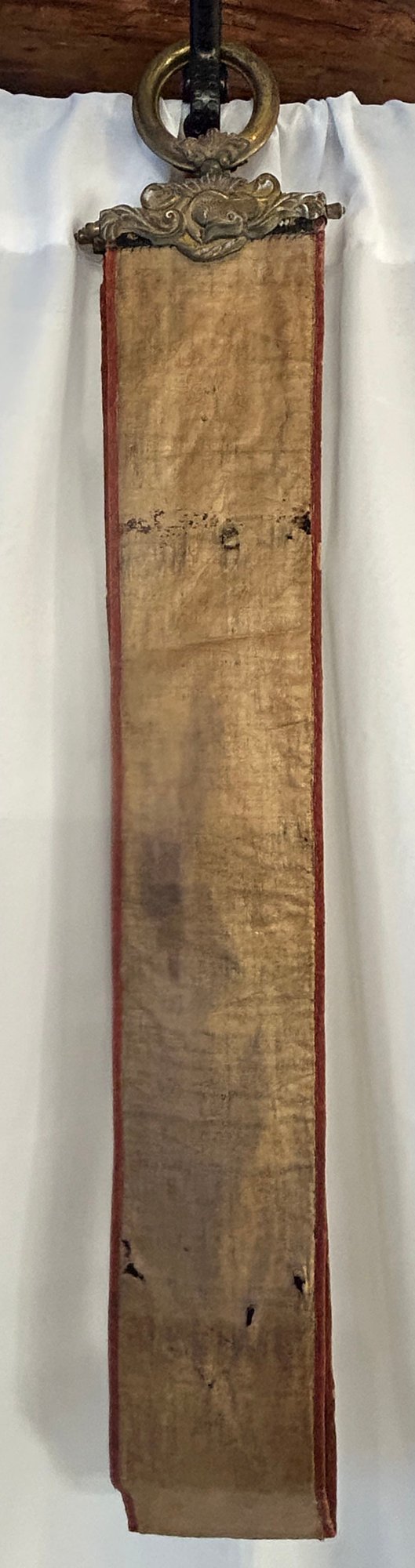 260408-10 Antique Bell pull - Needlepoint & Beaded With Brass Eagle Ends