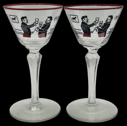 250917-21 Pair Gay Fad Black & Red Martini Glasses