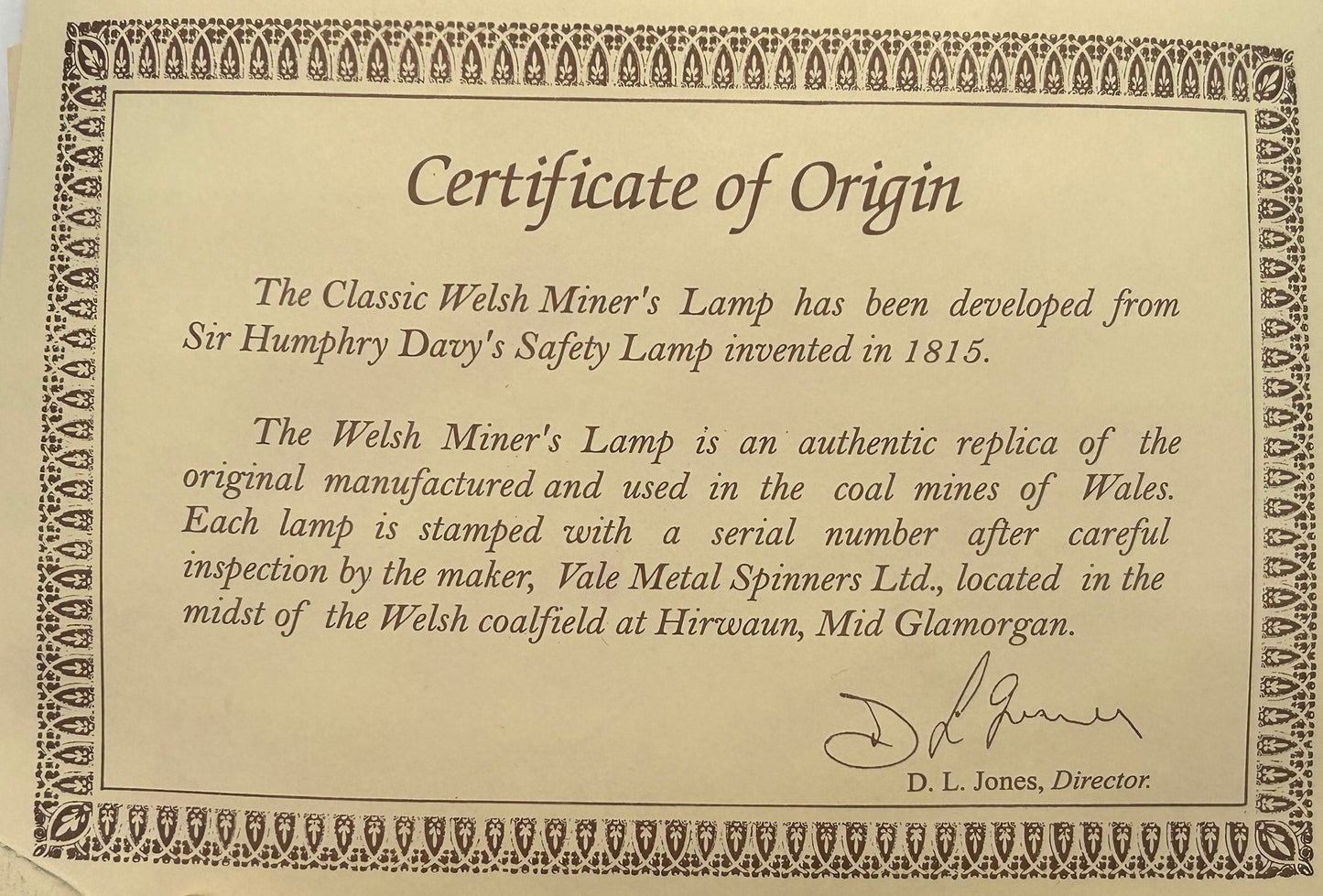 251210-27 Welch Hanging Brass Miner's Safety Lamp