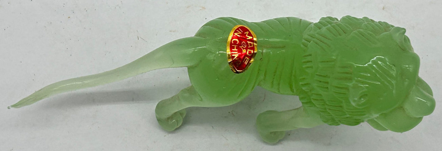 251210-29 Chinese Carved Jade Lion Figurine On Rosewood Stand