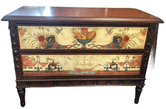 250611-23 2-Drawer Stenciled Mahogany Chest