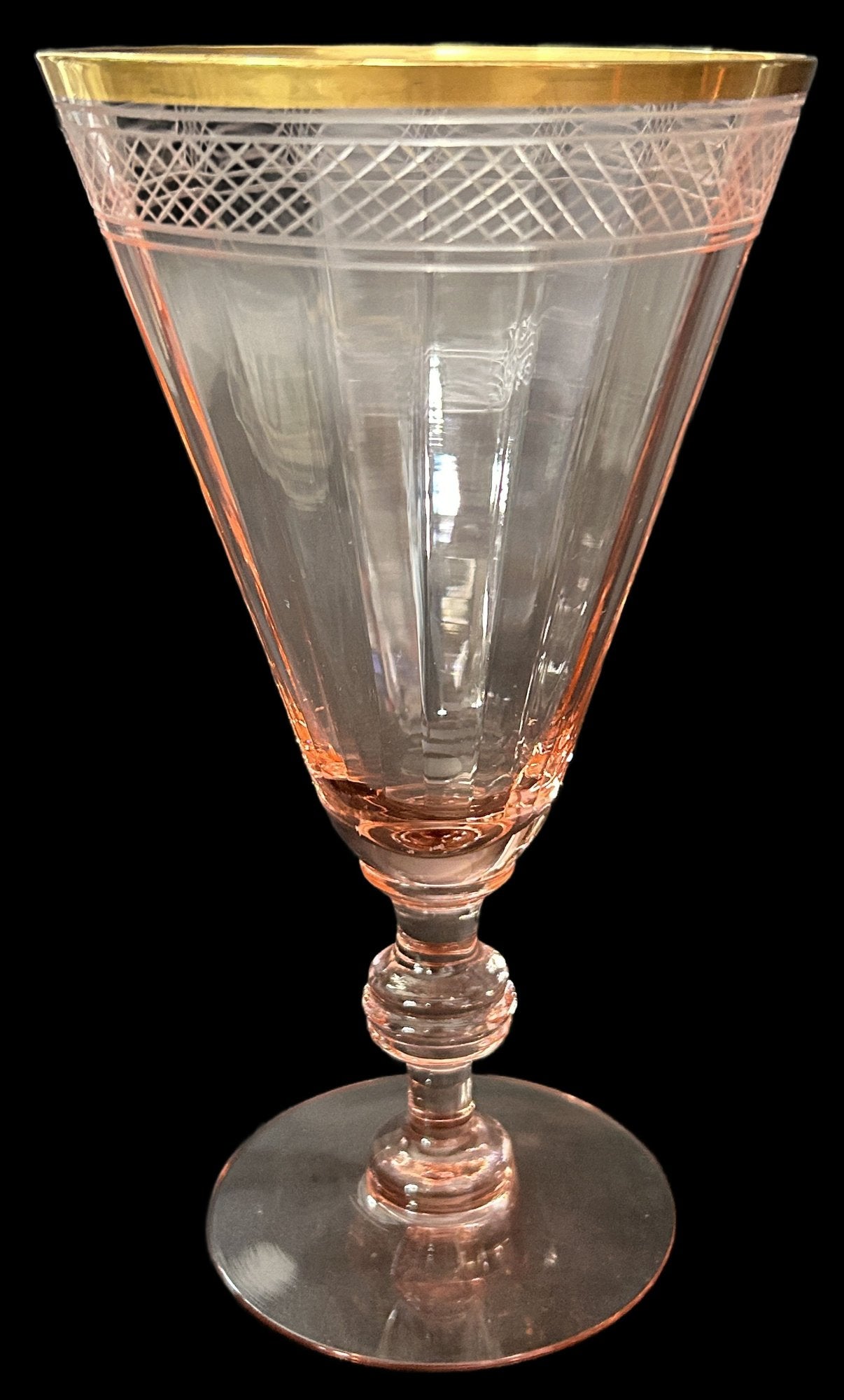 260708-24 Set of 4 Pink & Gold Depression Glass Goblets