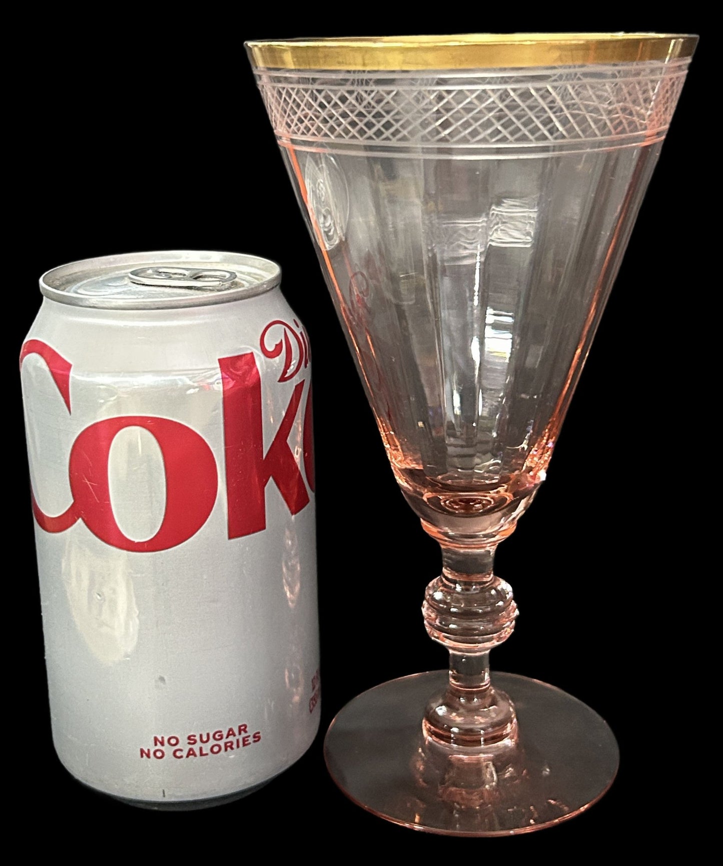 260708-24 Set of 4 Pink & Gold Depression Glass Goblets