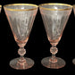 260708-24 Set of 4 Pink & Gold Depression Glass Goblets
