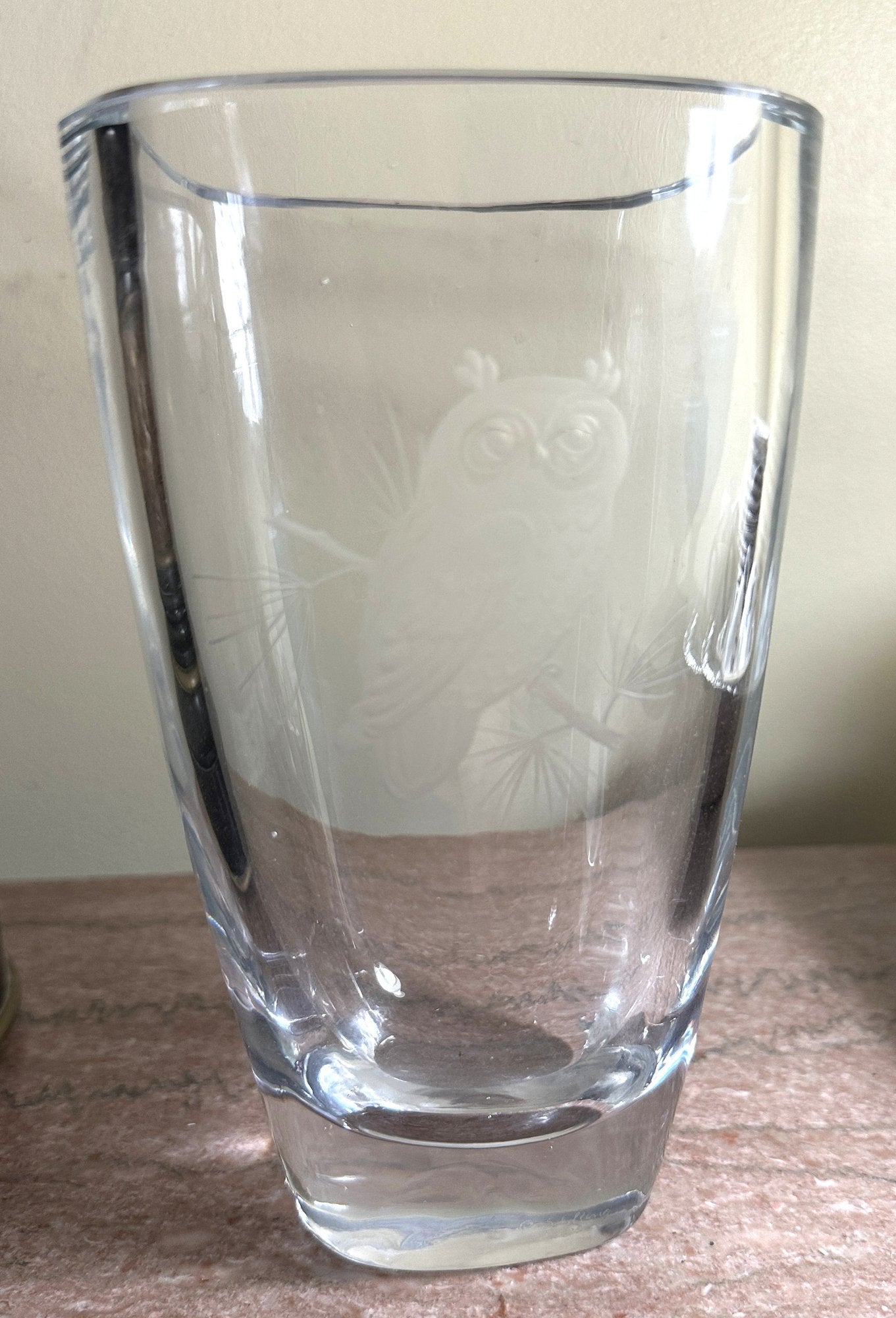 251009-9 Steuben Master Peter Schelling Engraved Vase With Owl