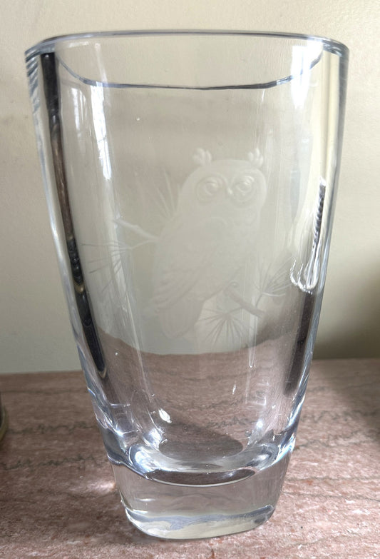 251009-9 Steuben Master Peter Schelling Engraved Vase With Owl