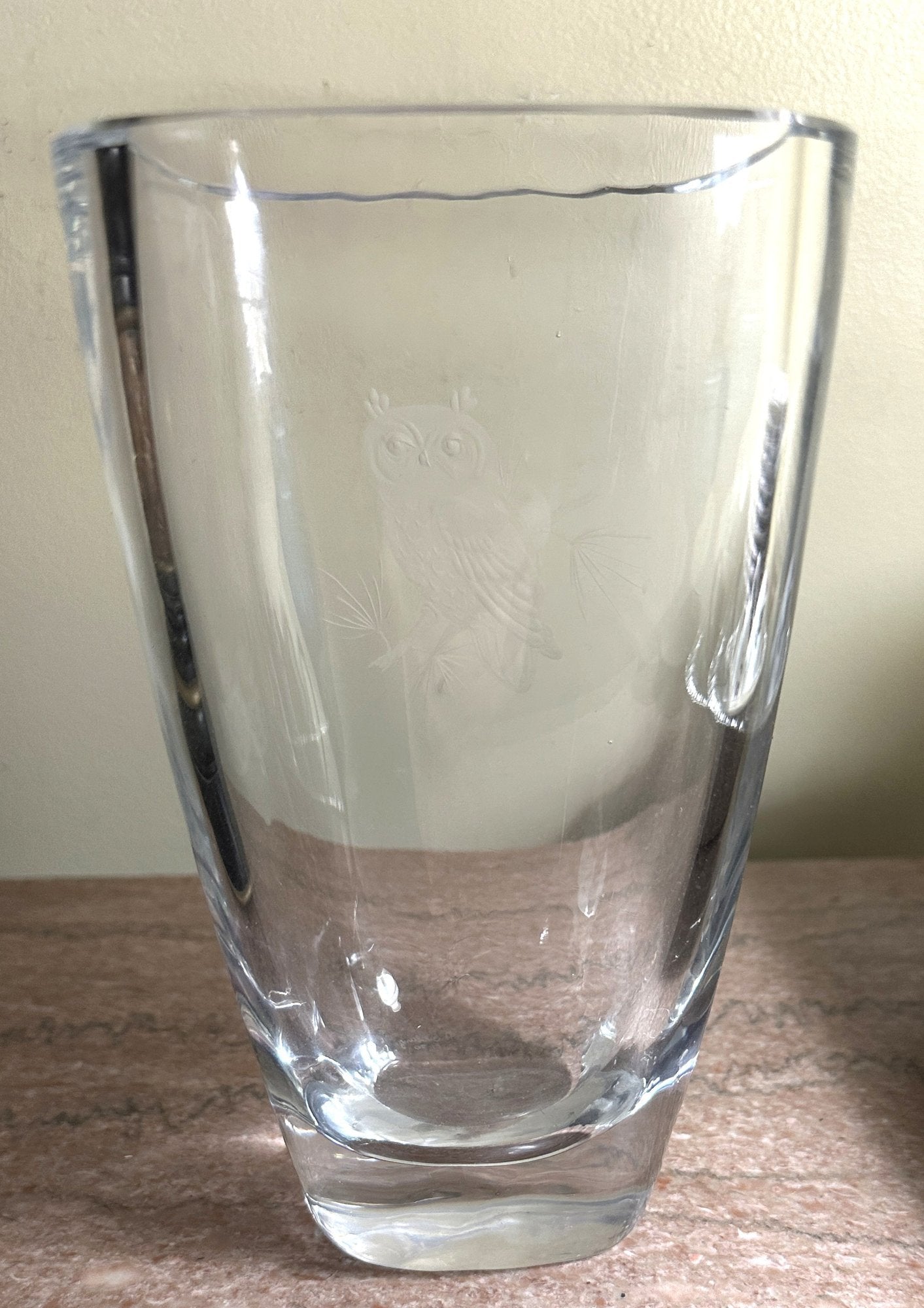 251009-9 Steuben Master Peter Schelling Engraved Vase With Owl