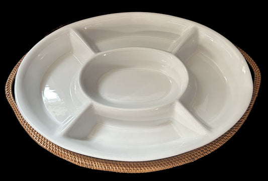 260408-14 5-Section Divided Relish Dish in Woven Basket