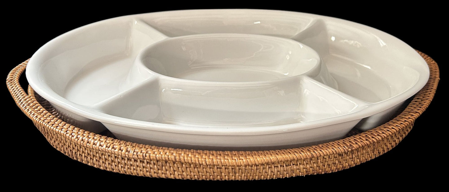 260408-14 5-Section Divided Relish Dish in Woven Basket