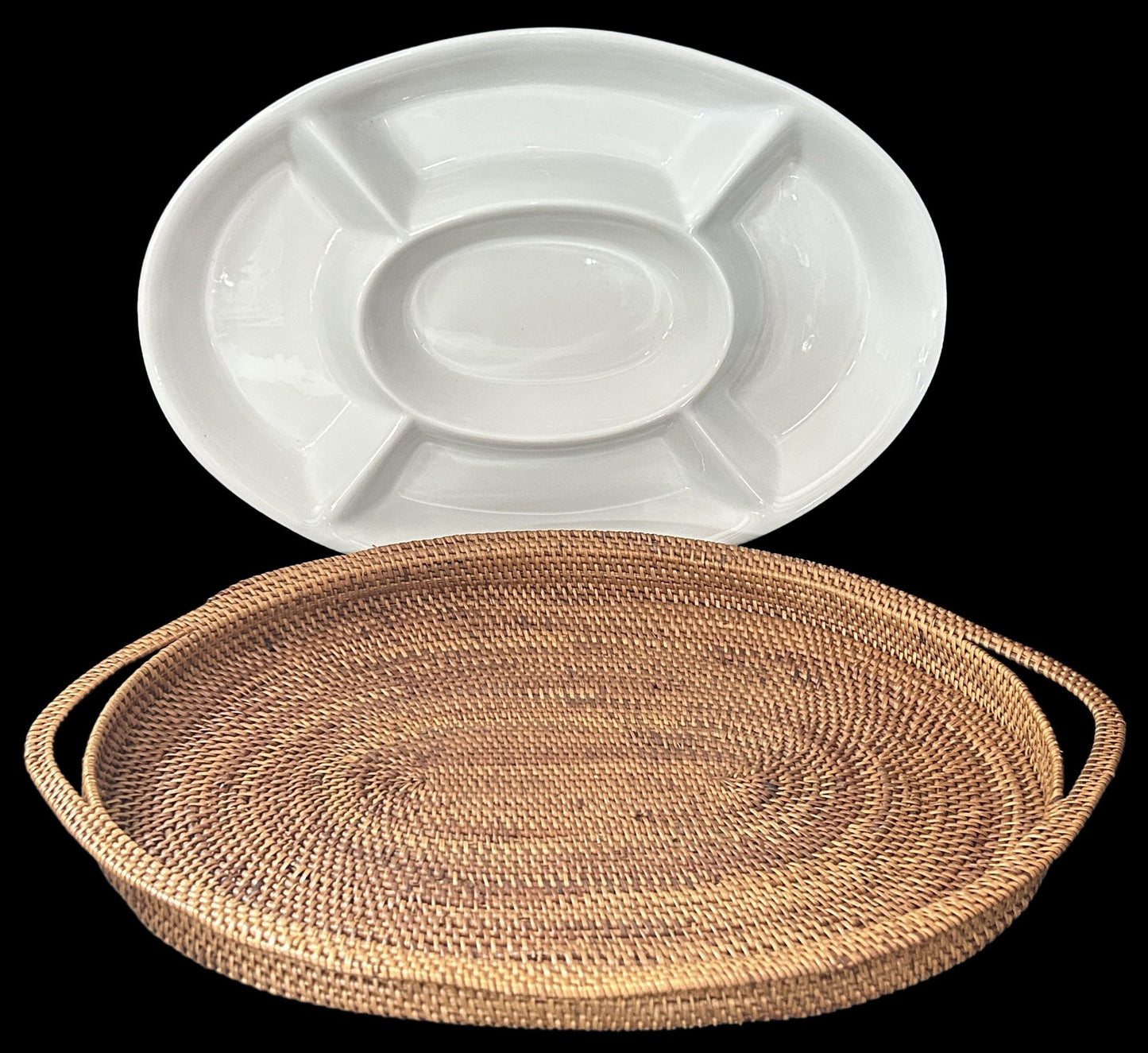 260408-14 5-Section Divided Relish Dish in Woven Basket