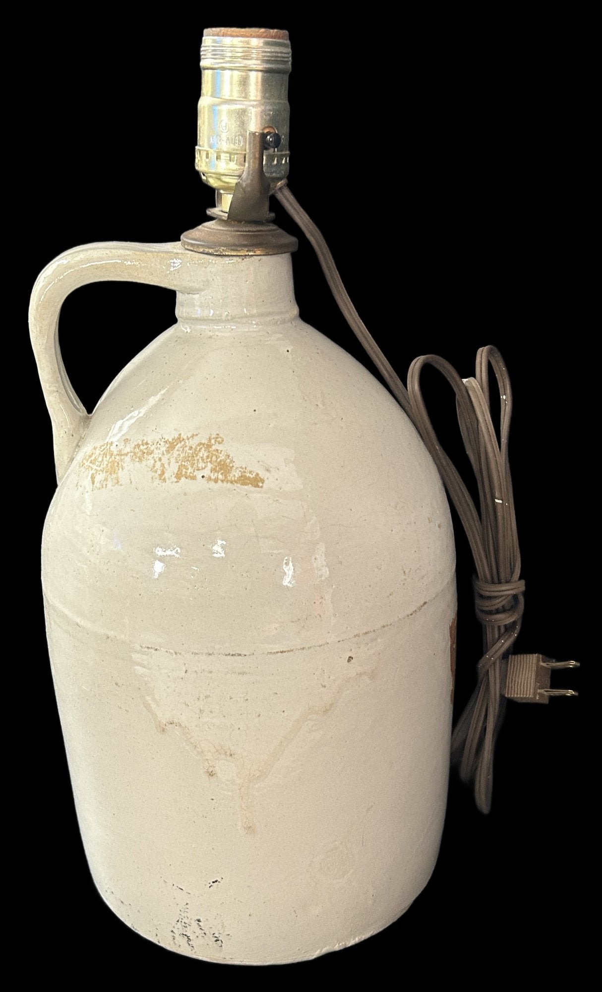 260408-16 One Gallon Salt Glazed Jug Converted Lamp