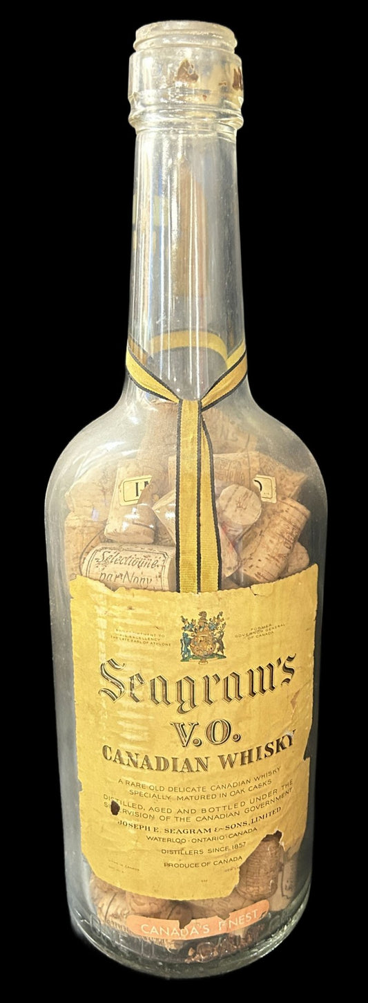260408-17 Huge Seagrams V.O. Canadian Whisky Bottle Filled With Corks