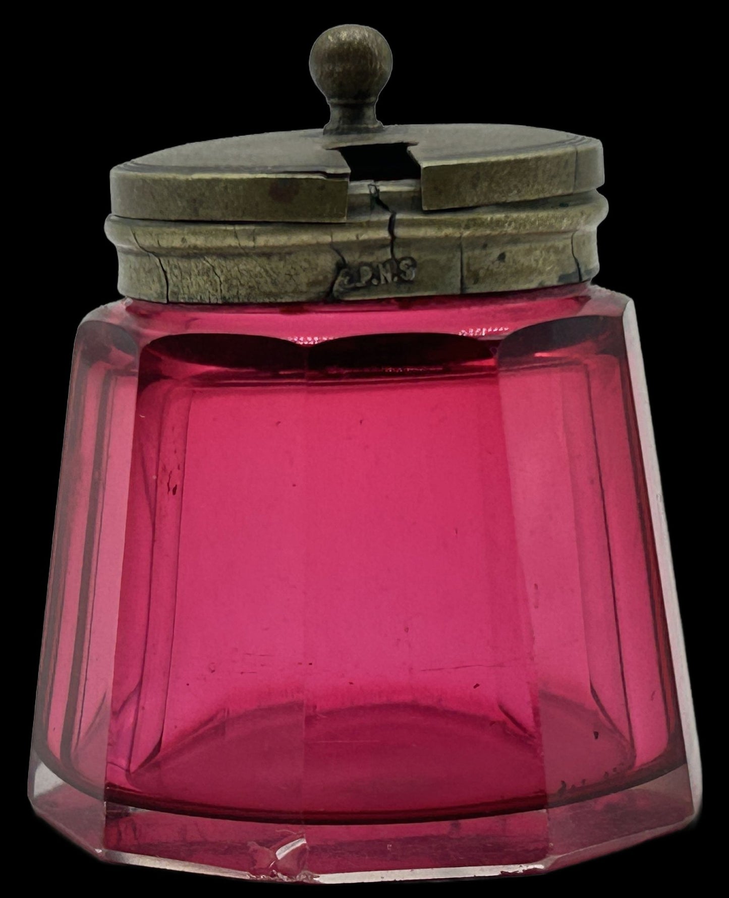 260408-22 Cranberry Glass Mustard Pot With EPNS Lid